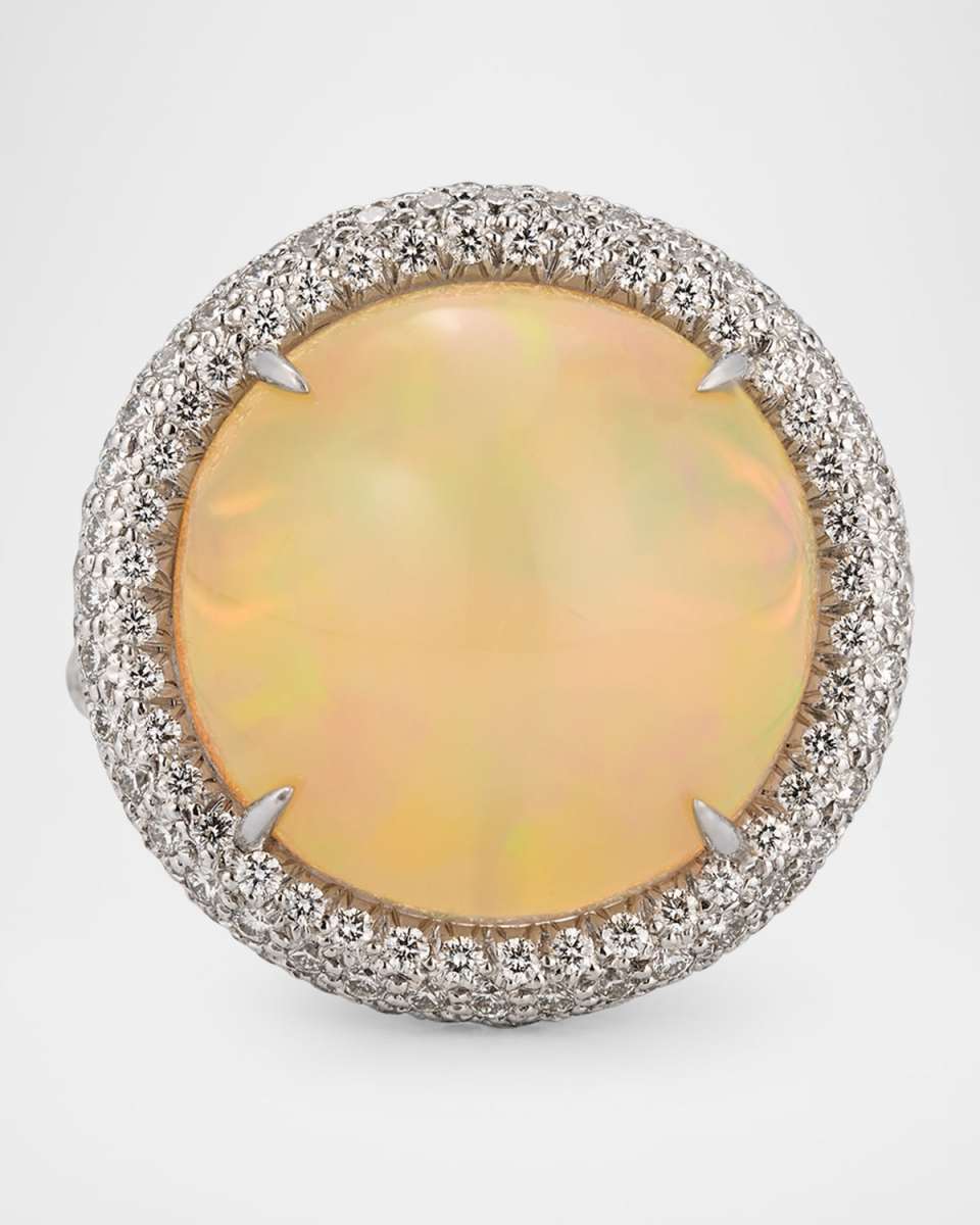 18K White Gold Opal and Diamond Ring, Size 6